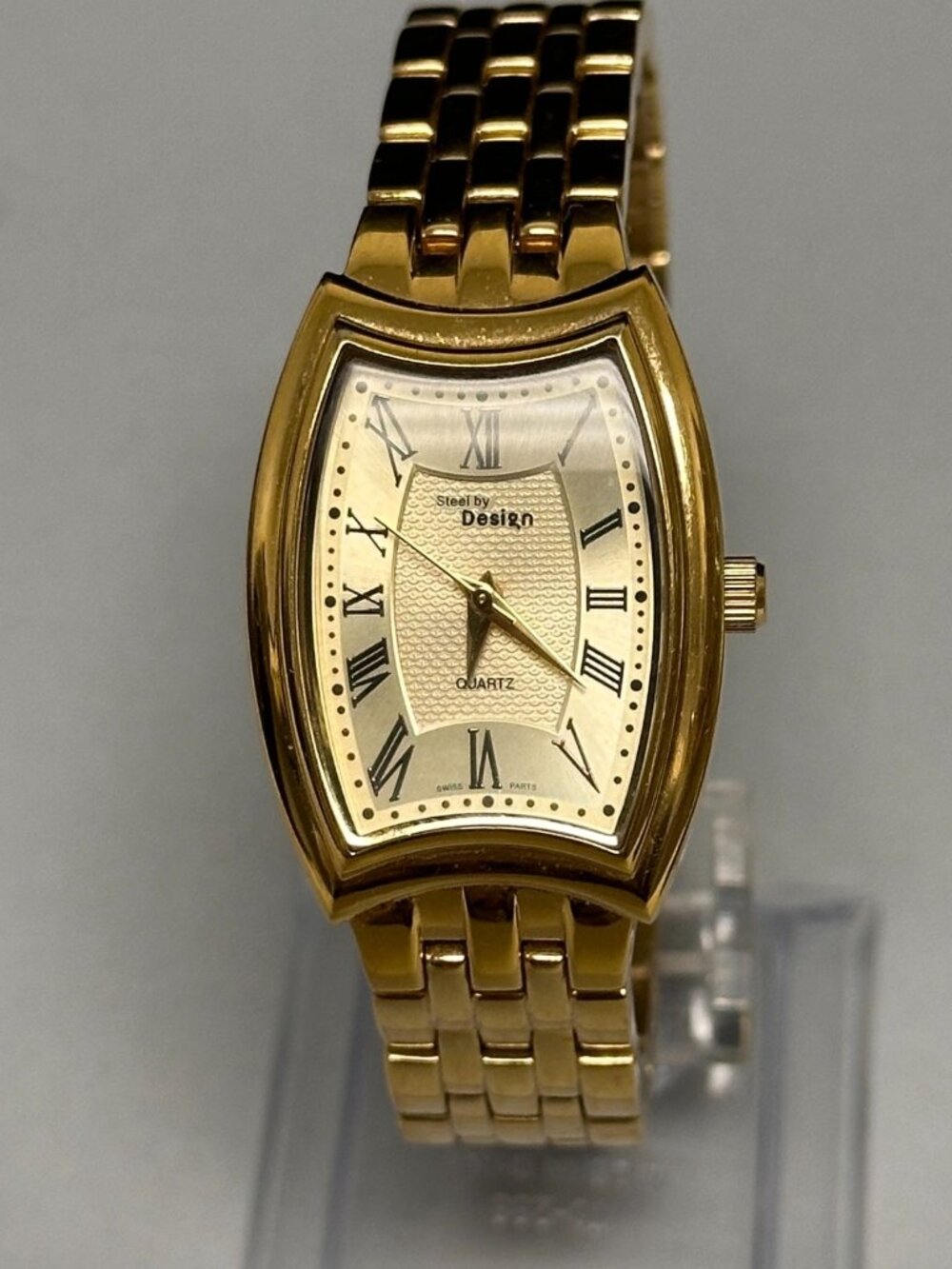 Steel By Design Women Watch 25mm  Barrel Case Gold Tone New Battery 7.25"